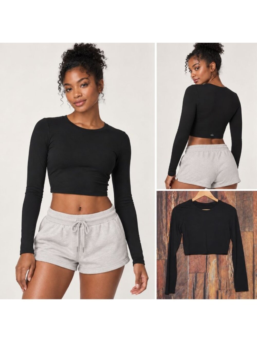 Alo Yoga Alosoft Crop Finesse Long Sleeve Black Top Women's Sz S Shirt PERFECT